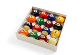 2 1/4 Inch (57mm) Premium Economy Spots & Stripes American Pool Balls - With Storage Box