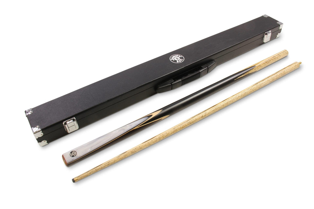 Jonny 8 Ball White Marble 2pc Centre Joint Pool Snooker Cue 9mm Tip with Jonny 8 Ball Black Reinforced Case