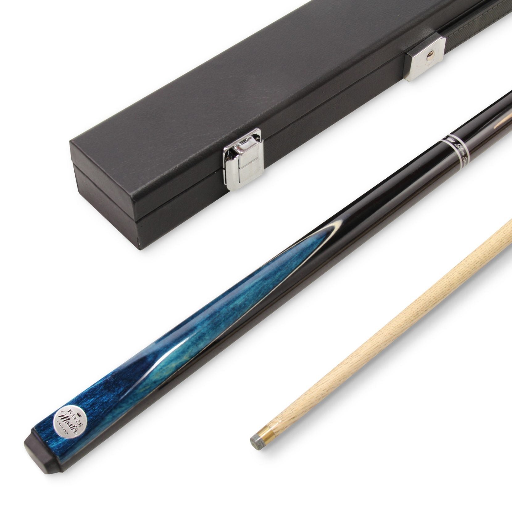 Baize Master Silver Series 48 Inch CONQUEST Junior Kids Short Snooker Pool 2pc Ash Cue Set with MEDIUM BLACK HARD CASE - 9.5mm