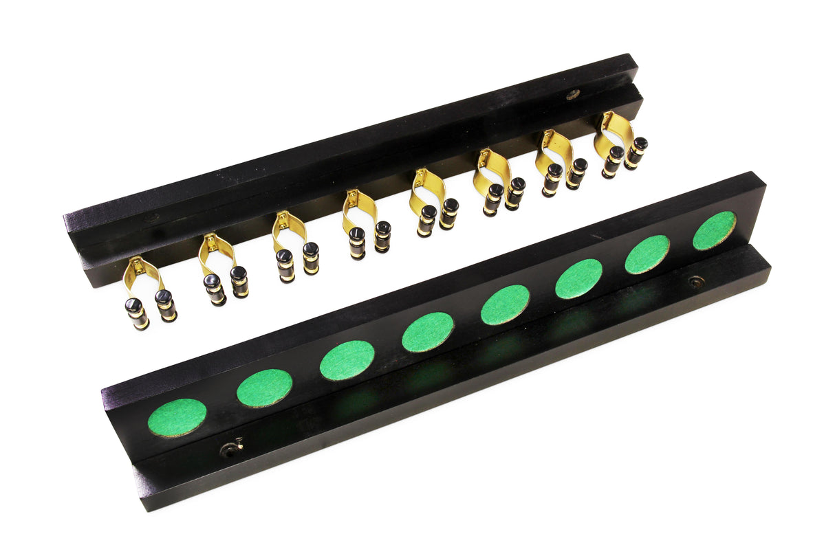 Funky Chalk 8 Way STRAIGHT Wall Mounted Snooker Pool Cue Rack with Brass Clips - Holds 8 Cues