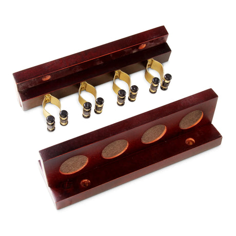 Funky Chalk 4 Way STRAIGHT Wall Mounted Snooker Pool Cue Rack with Brass Clips - Holds 4 Cues