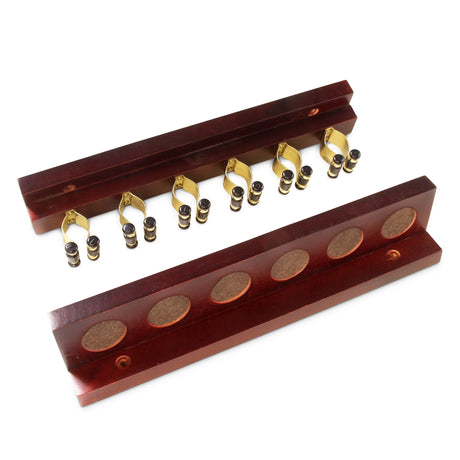 Funky Chalk 6 Way STRAIGHT Wall Mounted Snooker Pool Cue Rack with Brass Clips - Holds 6 Cues