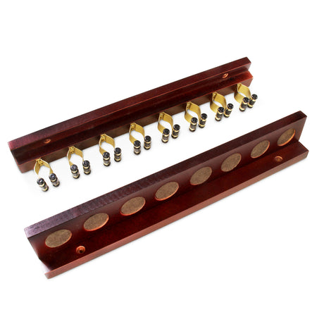 Funky Chalk 8 Way STRAIGHT Wall Mounted Snooker Pool Cue Rack with Brass Clips - Holds 8 Cues