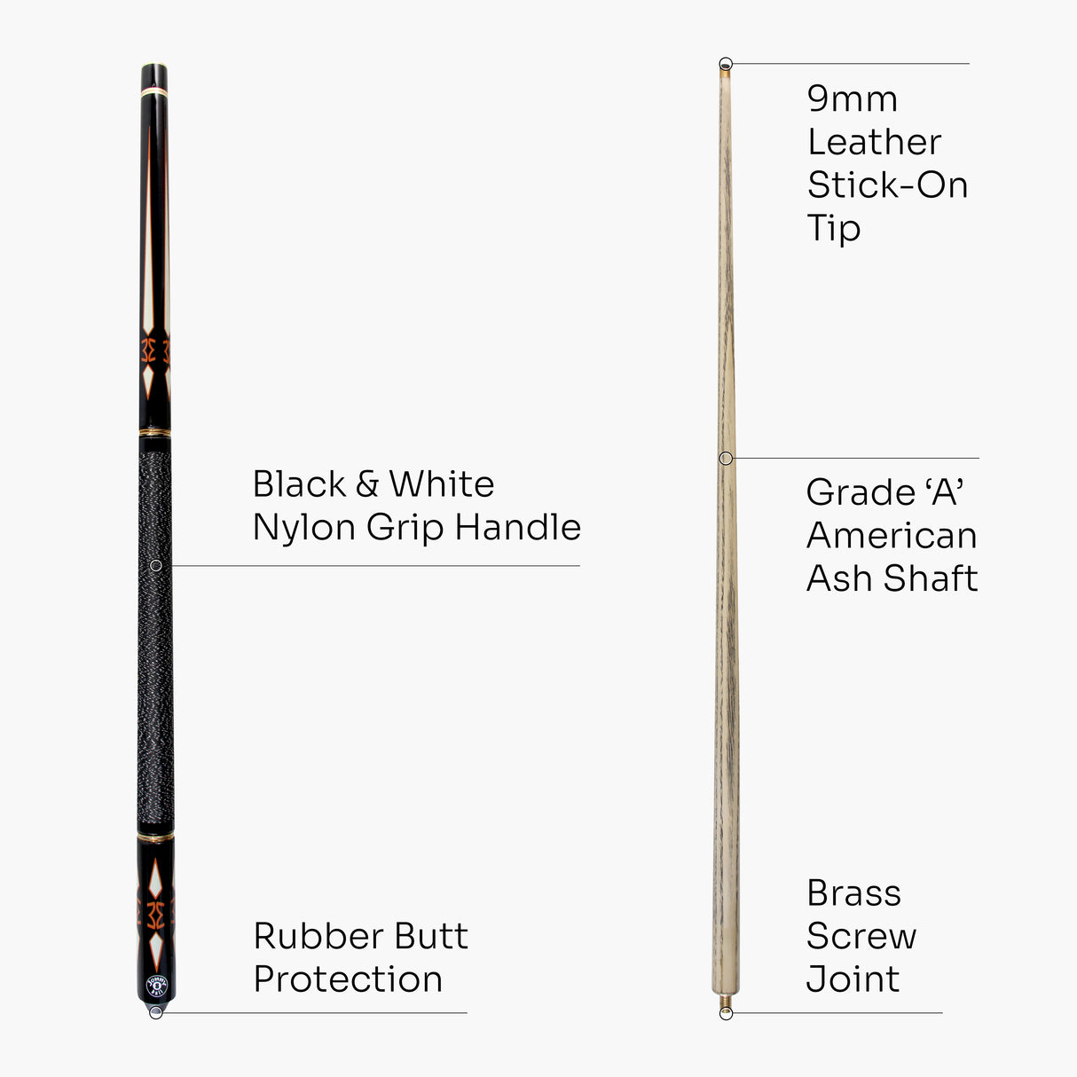 Jonny 8 Ball 'INCA' 9mm Tip, Adjustable 4 Piece Ash Pool Cue - shorten to 45"