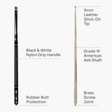 Jonny 8 Ball 'INCA' 9mm Tip, Adjustable 4 Piece Ash Pool Cue - shorten to 45"