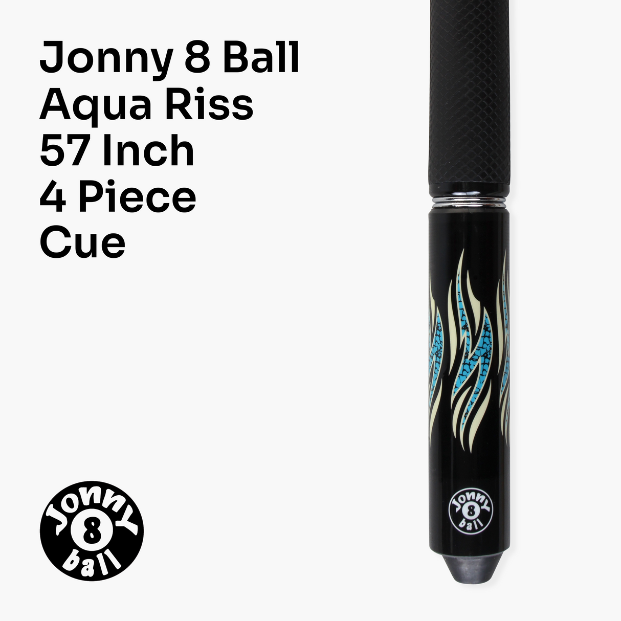 Jonny 8 Ball AQUA RISS 57 Inch 2 Piece Centre Joint English Pool Cue with 8.5mm Elk Master Tip