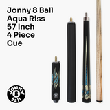 Jonny 8 Ball AQUA RISS 57 Inch 2 Piece Centre Joint English Pool Cue with 8.5mm Elk Master Tip