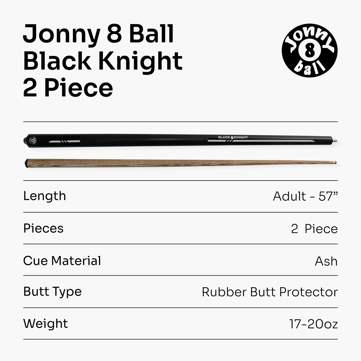 Jonny 8 Ball 57 Inch 2 Piece RISS Pool Cue 8.5mm Elk Master Tip - Interchangeable Shaft