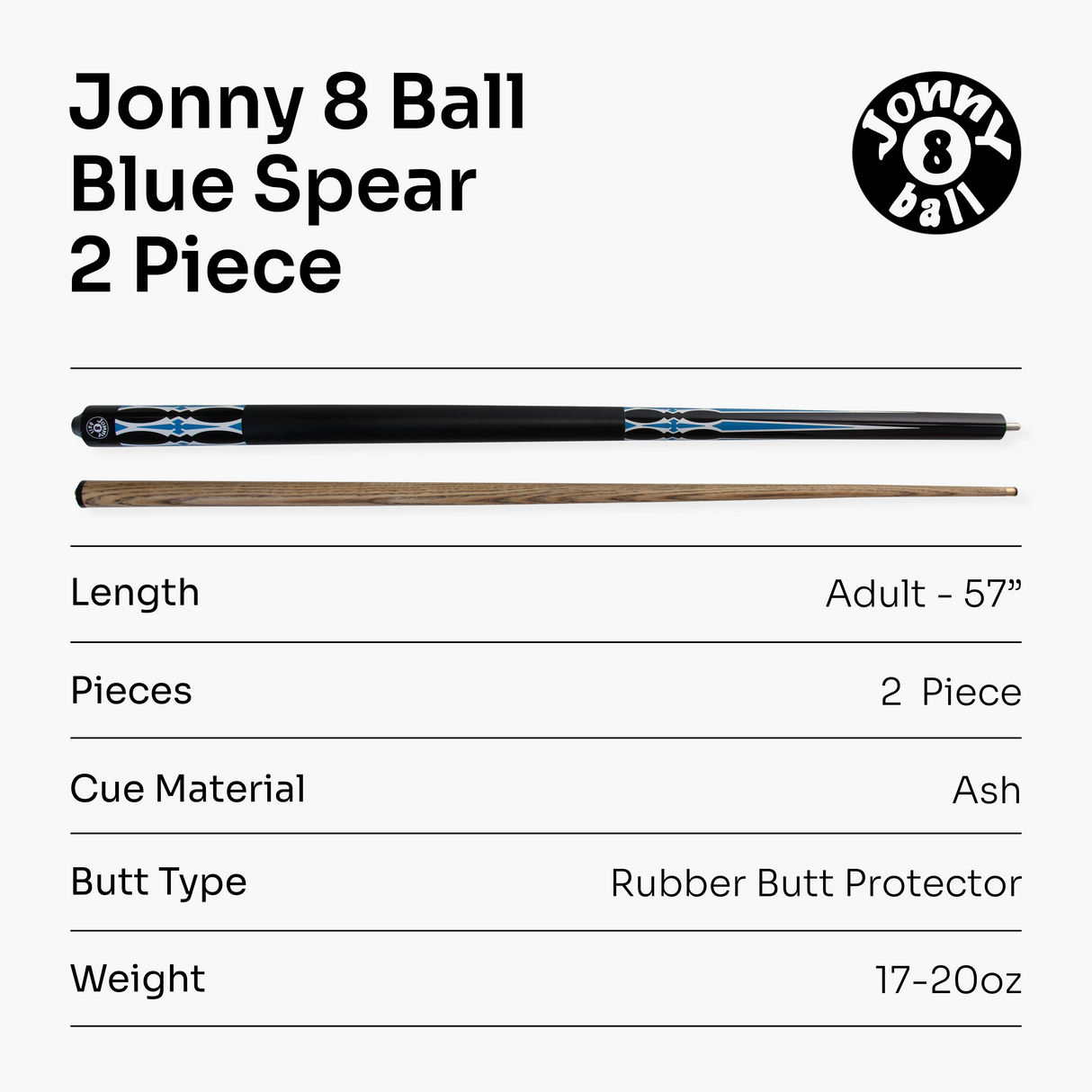 Jonny 8 Ball 57 Inch 2 Piece RISS Pool Cue 8.5mm Elk Master Tip - Interchangeable Shaft