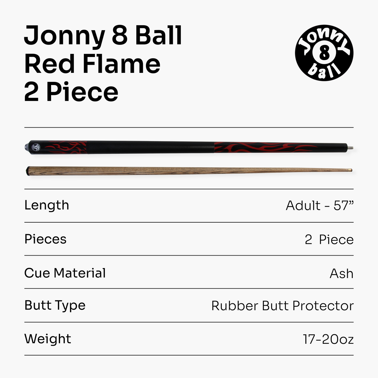 Jonny 8 Ball 57 Inch 2 Piece RISS Pool Cue 8.5mm Elk Master Tip - Interchangeable Shaft