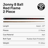 Jonny 8 Ball 57 Inch 2 Piece RISS Pool Cue 8.5mm Elk Master Tip - Interchangeable Shaft