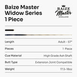 Baize Master Widow 57 Inch One Piece English Pool Cue 8.5mm Tip with Laser Engraved Shaft Technology and Hand-Fitted Baize Master Pro Tip – Mini Butt Included