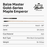 Baize Master Gold Series 58 Inch EMPEROR ¾ Jointed Snooker Pool Cue with 9.5mm Tip and 6 Inch Mini Butt