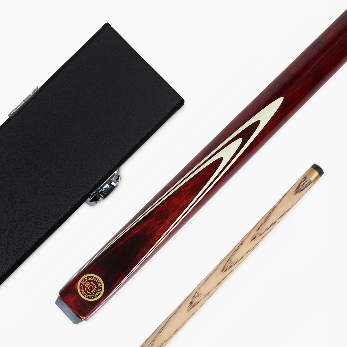 BCE Ronnie O'Sullivan Maroon and Cream 57 Inch 2 Piece Centre Joint Snooker Pool Cue and Hard Case Set 9.5mm Tip