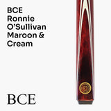 BCE Ronnie O'Sullivan Maroon and Cream 57 Inch 2 Piece Centre Joint Snooker Pool Cue and Hard Case Set 9.5mm Tip