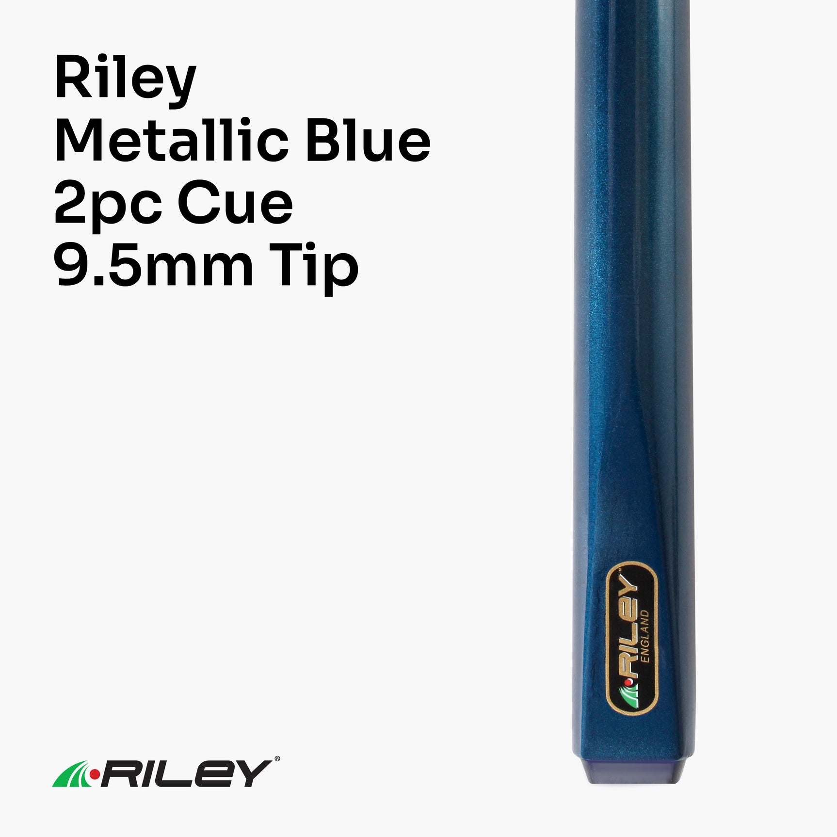 Riley METALLIC BLUE Butt 2 Piece Ash Snooker & Pool Cue - 9.5mm Tip, 17oz - 18oz