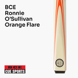 BCE Ronnie O'Sullivan ORANGE FLARE Cream Butt 2pc Ash Pool Snooker Cue 9.5mm Tip