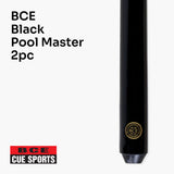 BCE 57 Inch 2pc Black POOL MASTER Economy Hardwood Pool Snooker Cue with 11mm Screw On Tip - great starter cue for beginner players!