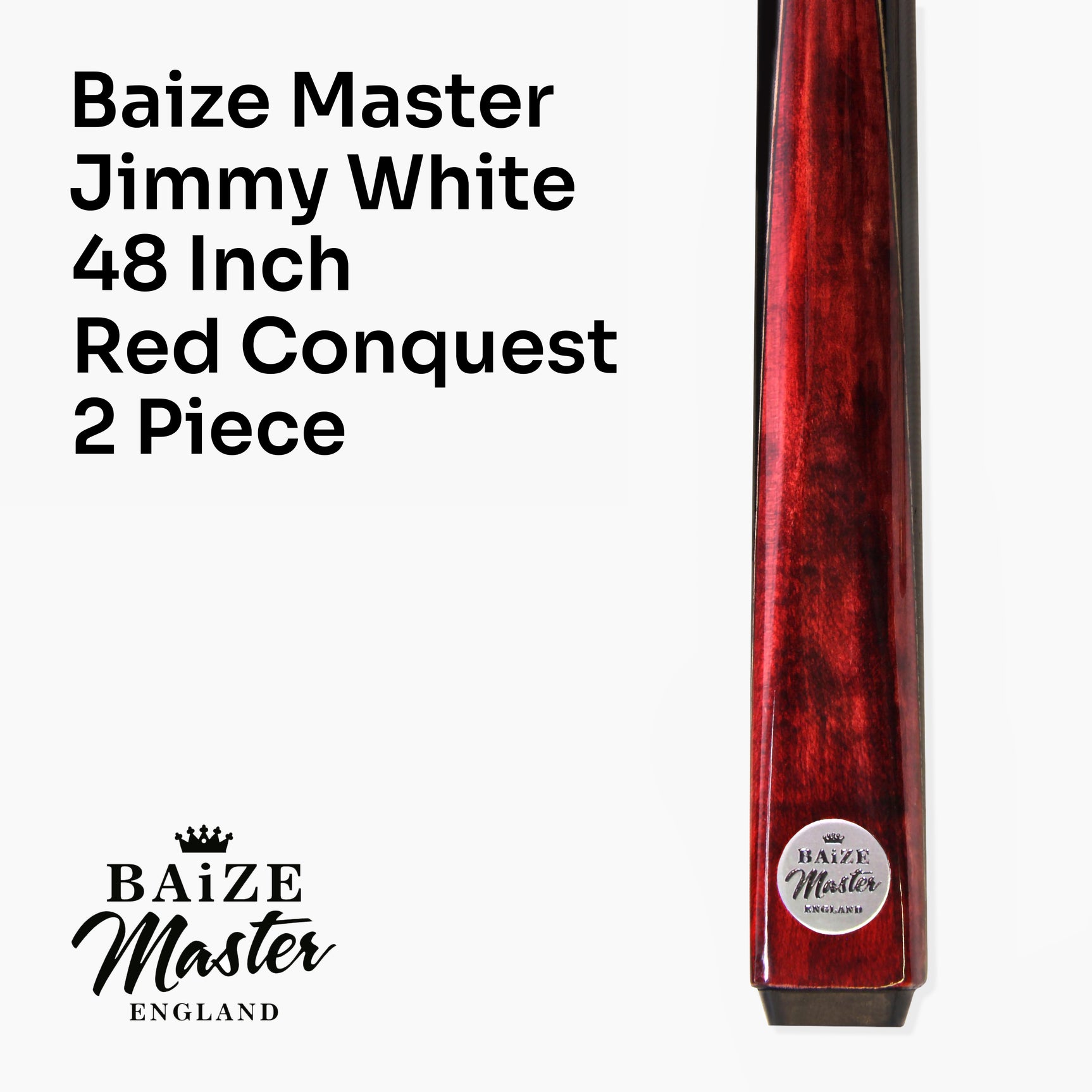 Baize Master JIMMY WHITE Signature CONQUEST 48 Inch 2 Piece Kids Snooker Pool Cue 9.5mm Tip
