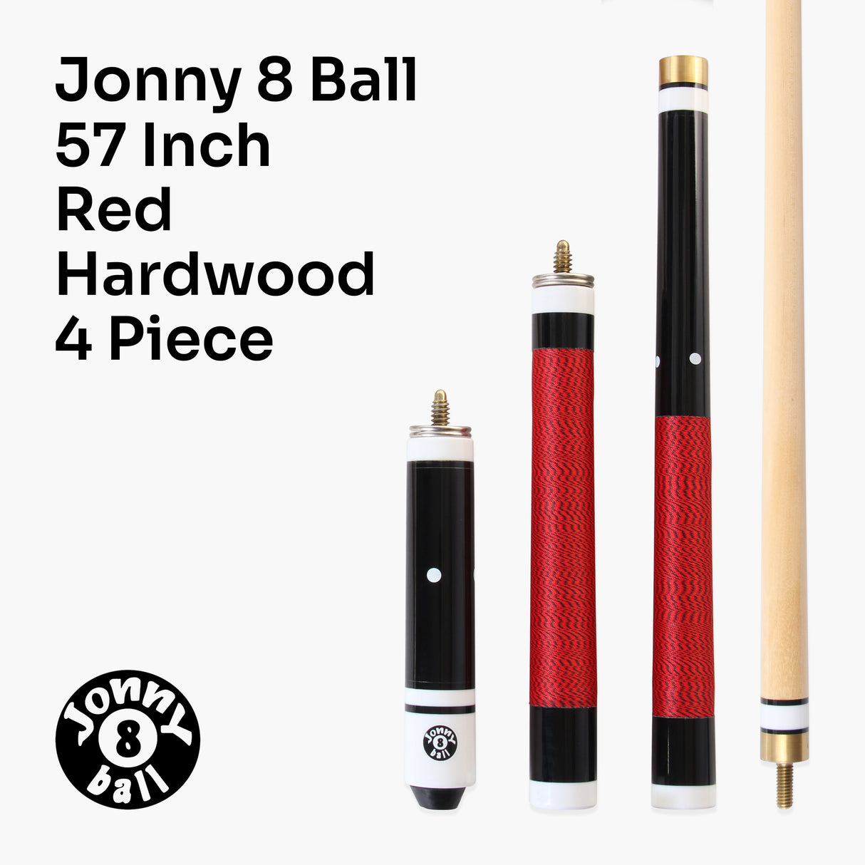 Jonny 8 Ball 4 Piece Hardwood Length Adjustable Snooker Pool Cue + 4 x 11mm Screw Tips