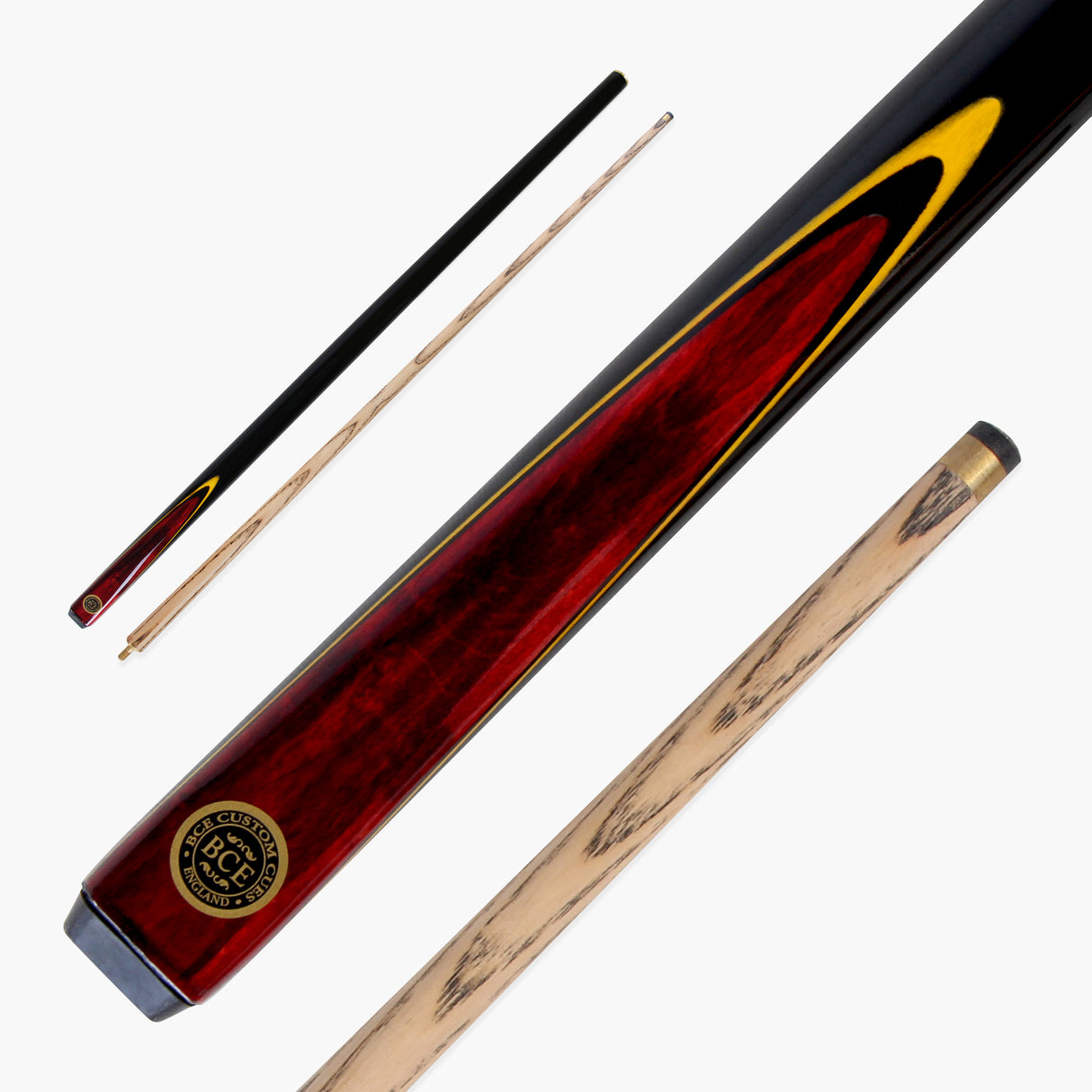 BCE Red Birds Eye Two Piece Ash Snooker Pool Cue - 9.5mm Tip