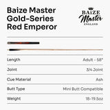 G14 Baize Master RED EMPEROR 57 Inch 3/4 English 8 Ball Pool Cue with 8.5mm Tip + Mini Butt Extension