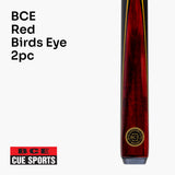 BCE Red Birds Eye Two Piece Ash Snooker Pool Cue - 9.5mm Tip