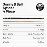 Jonny 8 Ball 57 Inch Adjustable 4 Piece Pool Cue 8mm Tip - Shorten to 45 Inch