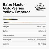 G14 Baize Master YELLOW EMPEROR 57 Inch 3/4 English 8 Ball Pool Cue with 8.5mm Tip + Mini Butt Extension