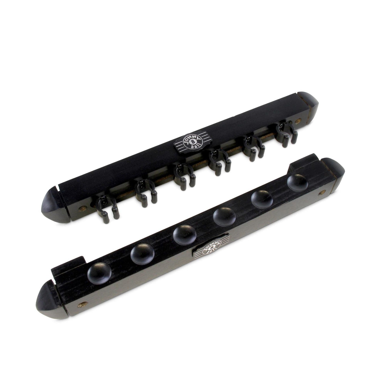 Jonny 8 Ball 2pc BLACK Colour 6 Way Plastic Clip Wall Mounted Snooker and Pool Cue Rack - holds 6 cues