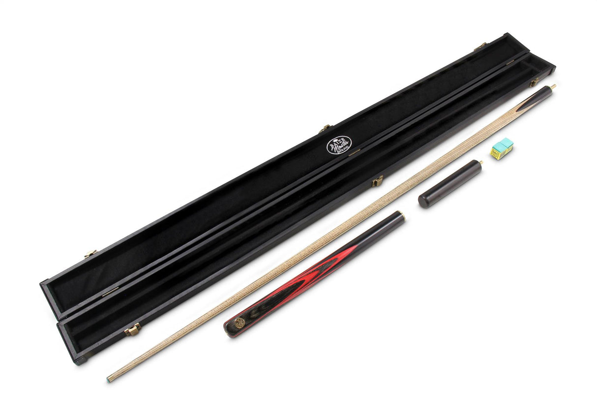 Baize Master Gold Series RED EMPEROR 8-BALL POOL CUE SET with 57 Inch Hand Spliced 3/4 Joint Cue 8mm Tip, Deluxe Black Interior Hard Case and 2 x Chalk