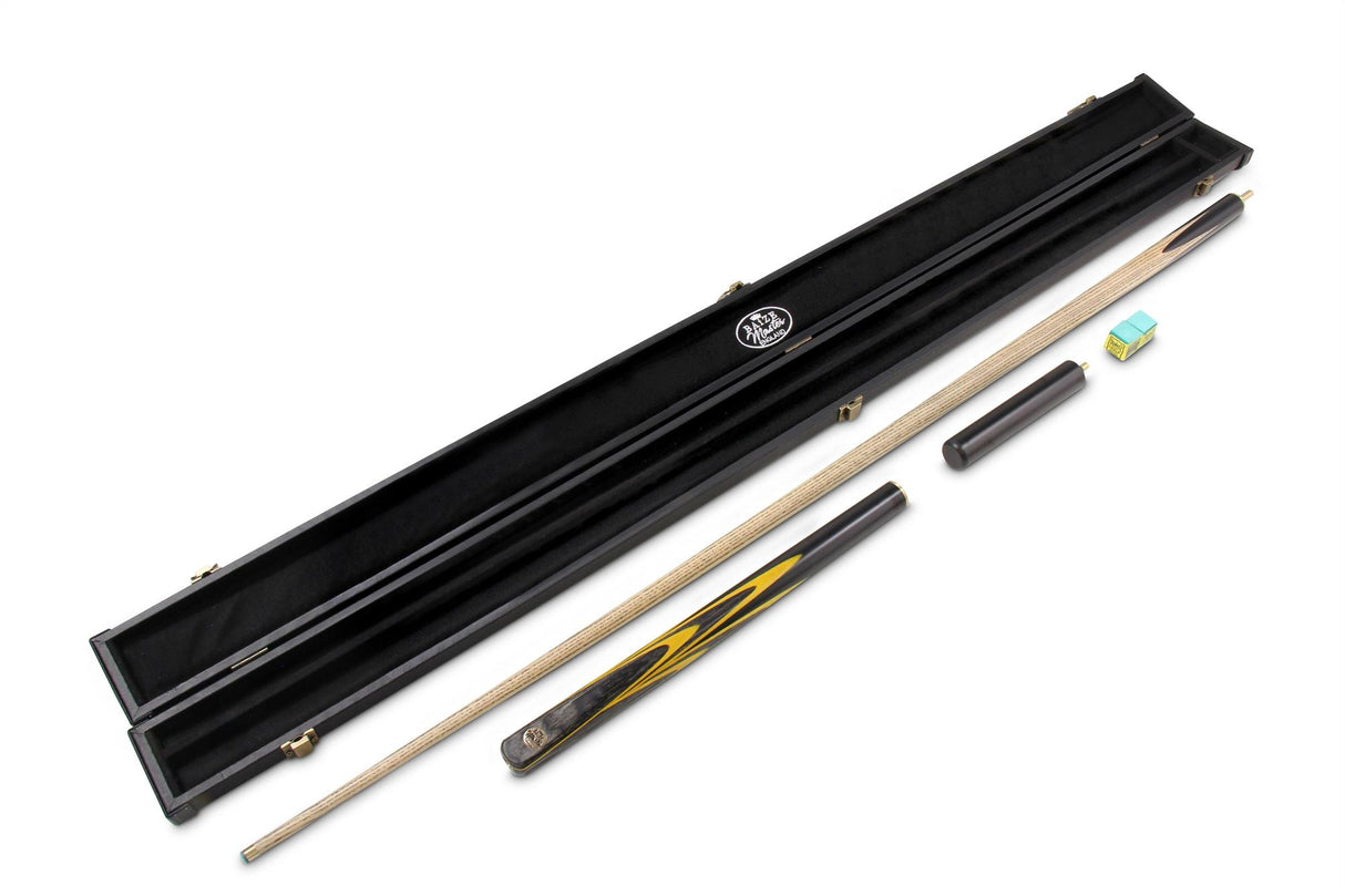 Baize Master Gold Series YELLOW EMPEROR 8-BALL POOL CUE SET with 57 Inch Hand Spliced 3/4 Joint Cue 8mm Tip, Deluxe Black Interior Hard Case and 2 x Chalk