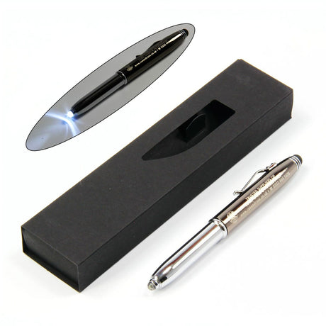 Cue & Case Quality Stainless Steel Pen & Stylus with Super Bright LED Light